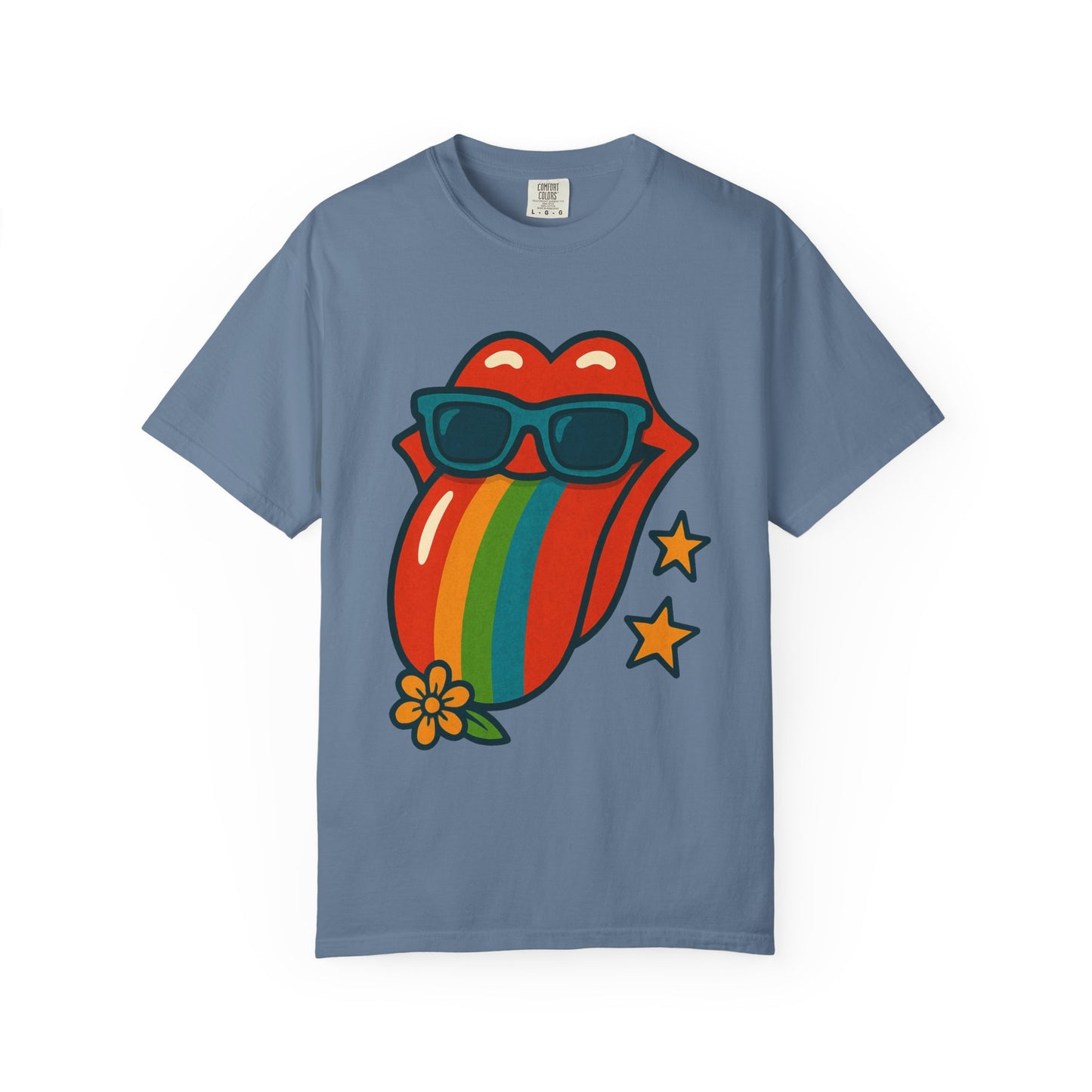 Colorful Retro T-Shirt with Rainbow Tongue Design, Vintage Rock Tee, Unisex Graphic Top, Music Lover Gift, Festival Wear