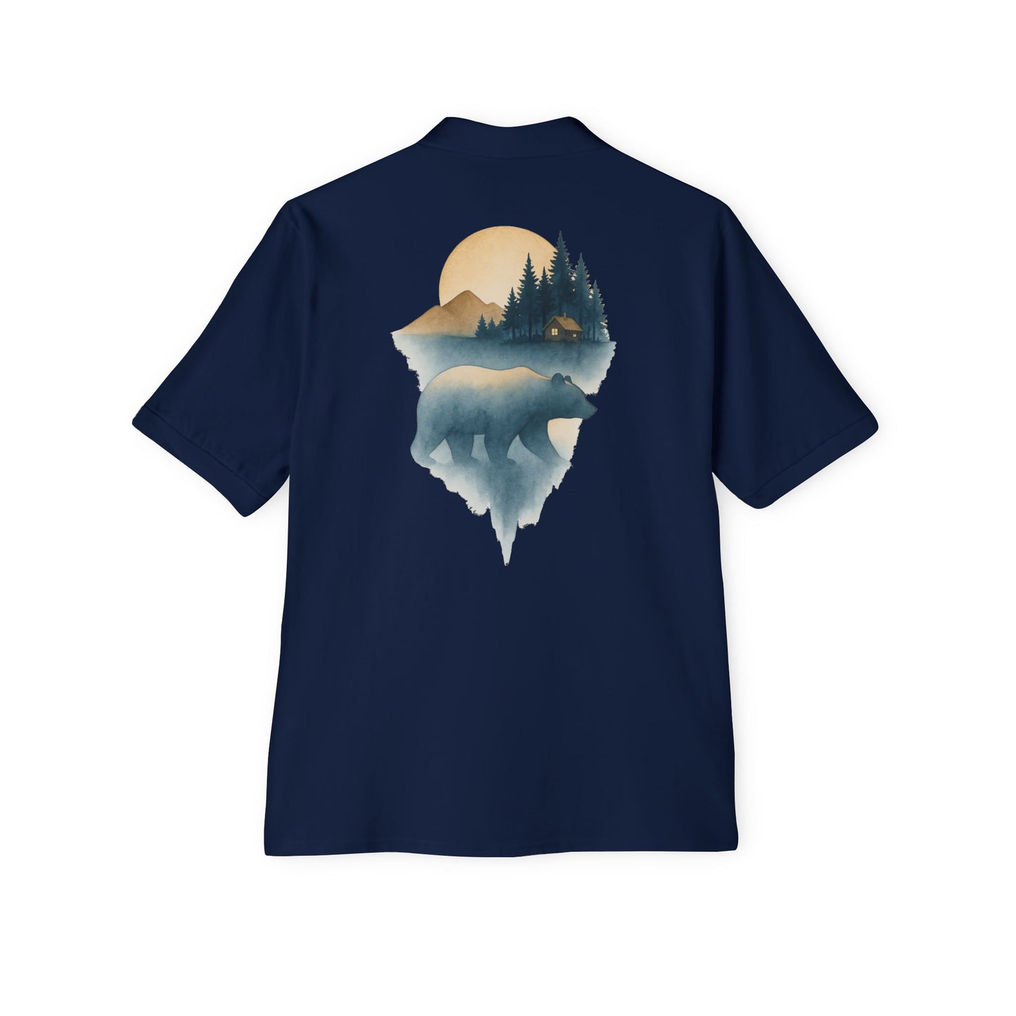 Men's Polo with Bear & Landscape Design - Casual Outdoor Shirt