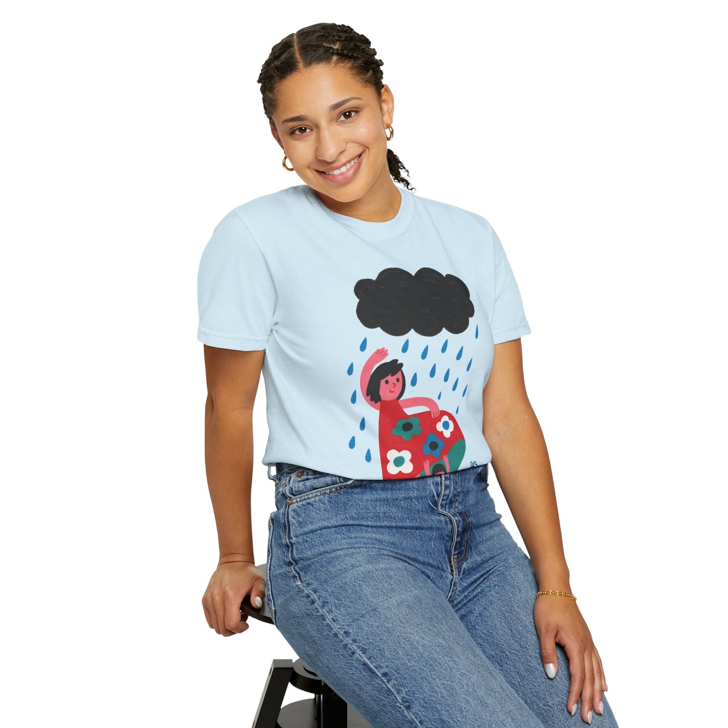 Colorful Rainy Day Unisex T-Shirt - Whimsical Design Featuring Flowers & Clouds - Mother's day Gift - Birthday Gift