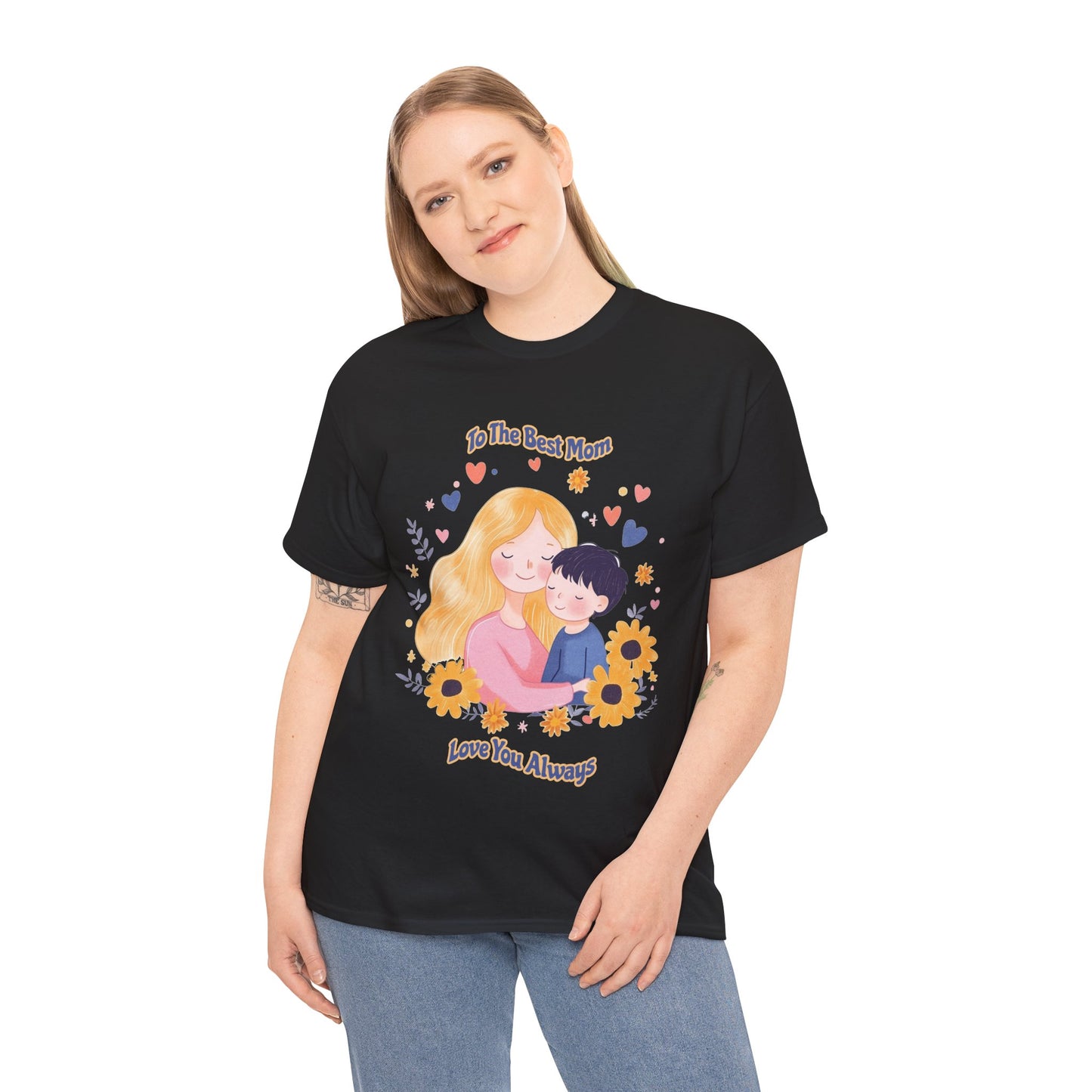 Mother & Child Love Heavy Cotton Tee - Floral Design T-Shirt - Mother's day Gift - Birthday Gift for Mom