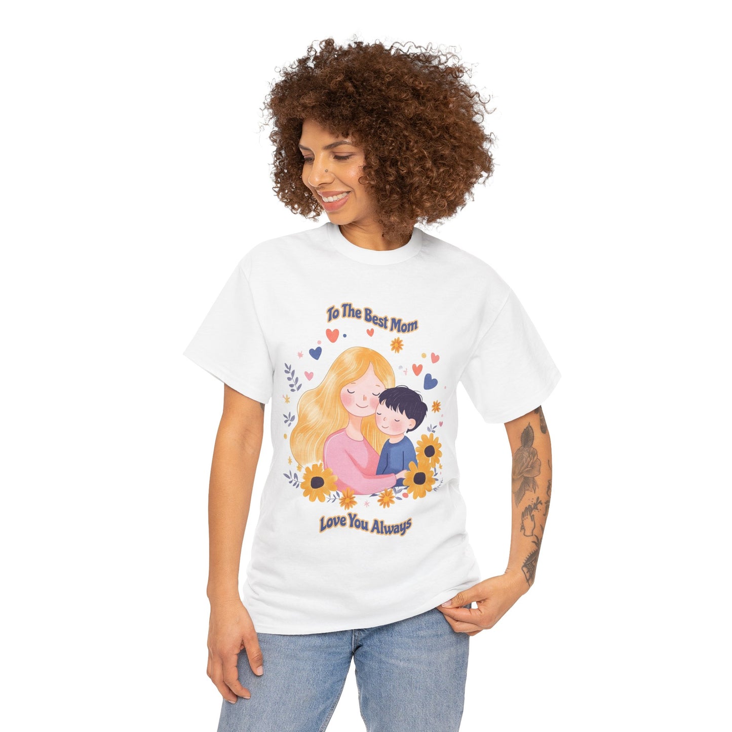 Mother & Child Love Heavy Cotton Tee - Floral Design T-Shirt - Mother's day Gift - Birthday Gift for Mom