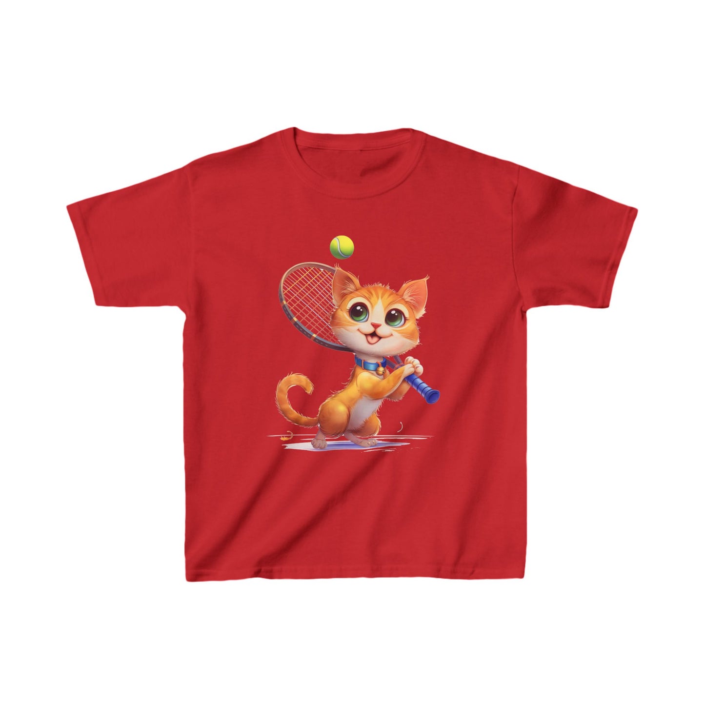 Youth T-Shirt - Cute Cat Playing Tennis - Unisex Youth Heavy Cotton™ Tee