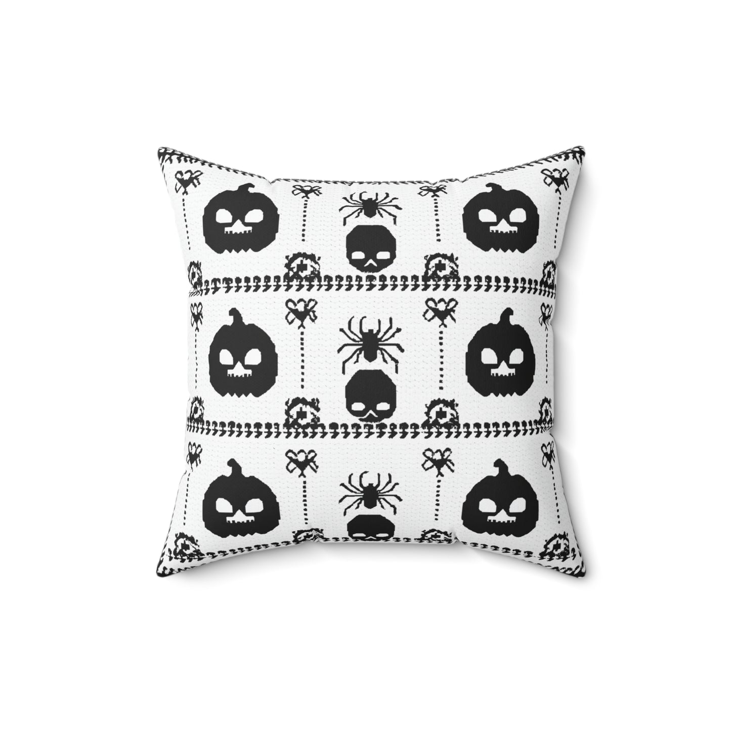 Halloween Pillow - Spun Polyester Square Pillow with Skulls, Pumpkins, and Spiders Design