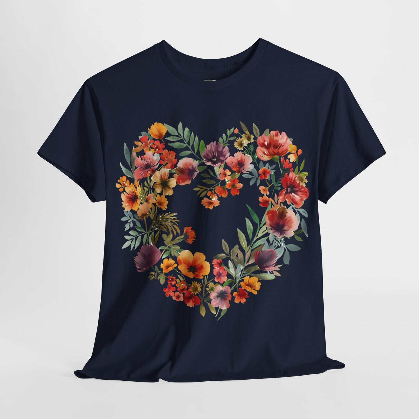 Women's Heavy Cotton Tee - Floral Heart Unisex T-Shirt