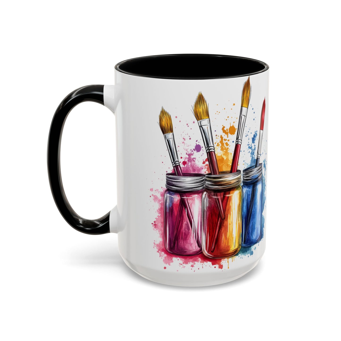 Paint Brushes Design Tea Cup - Accent Watercolor Coffee Mug, (11, 15oz)