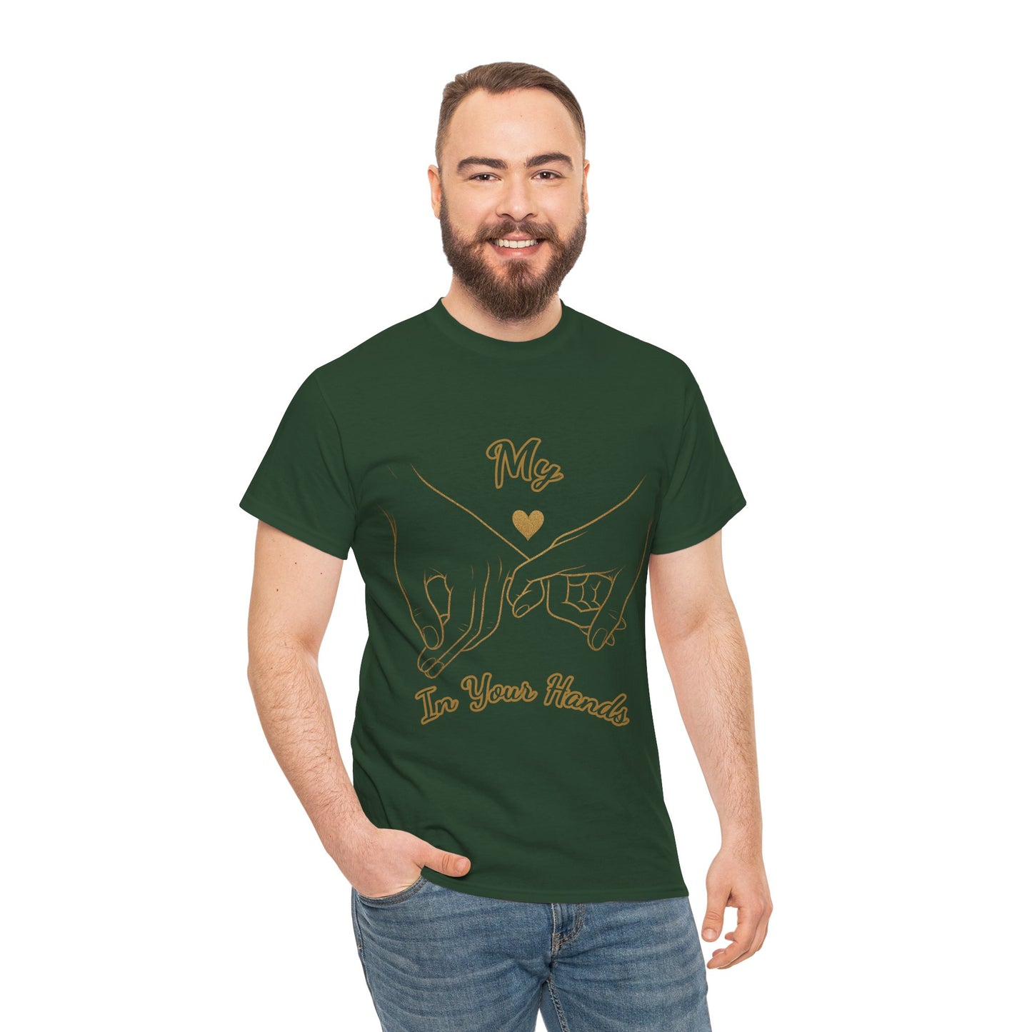 Cute Couples Unisex Heavy Cotton Tee - 'My Heart in Your Hands' design T-shirt
