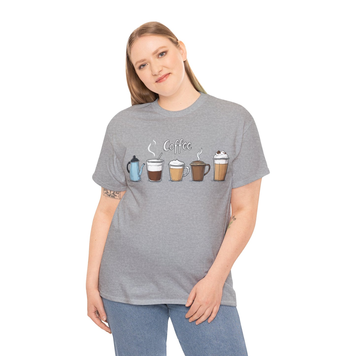 Coffee Cup Pattern Unisex Heavy Cotton Tee - Brewed Patterns Unisex Heavy Cotton Tee