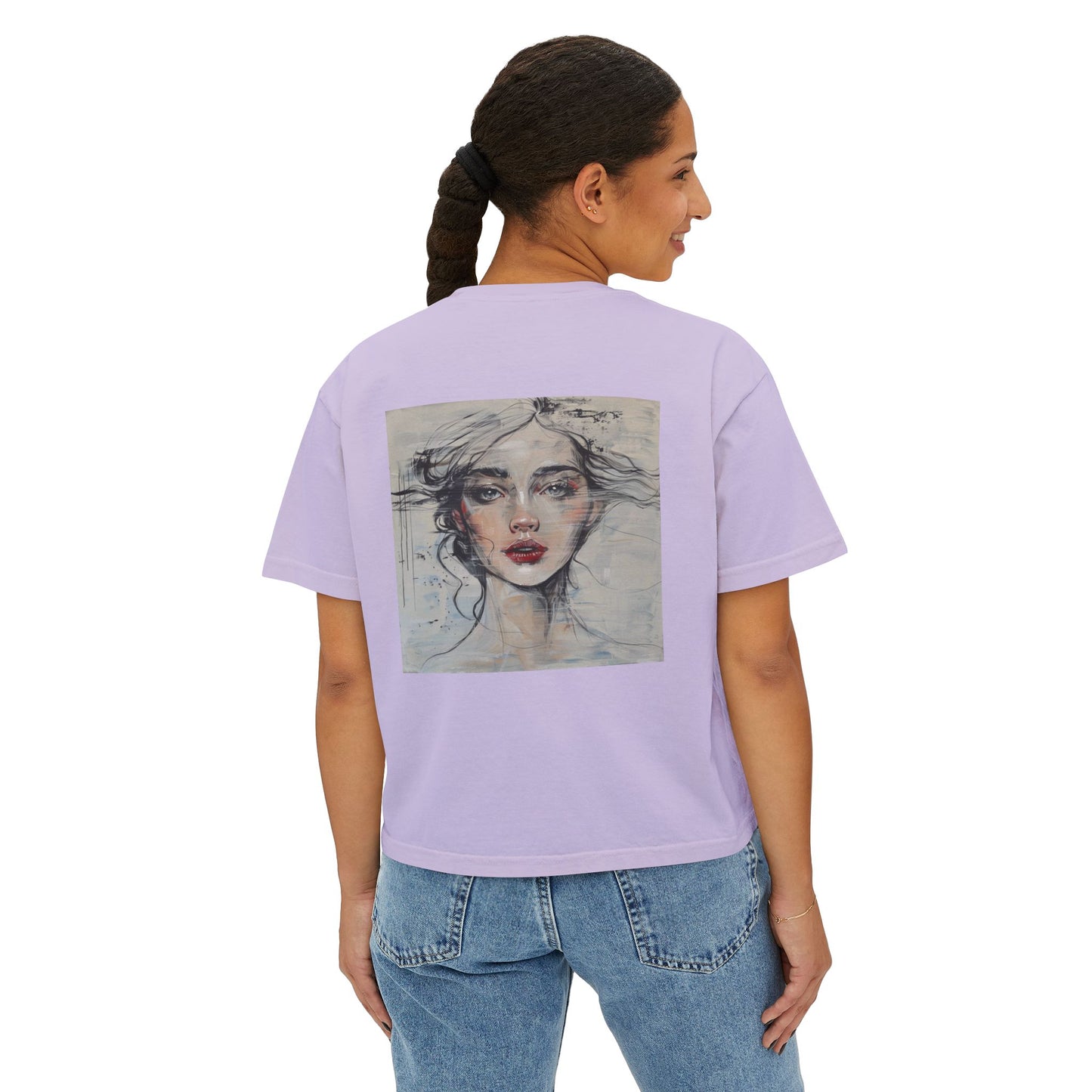 Artistic Women's Boxy Tee - Modern Graphic Top for Casual Style