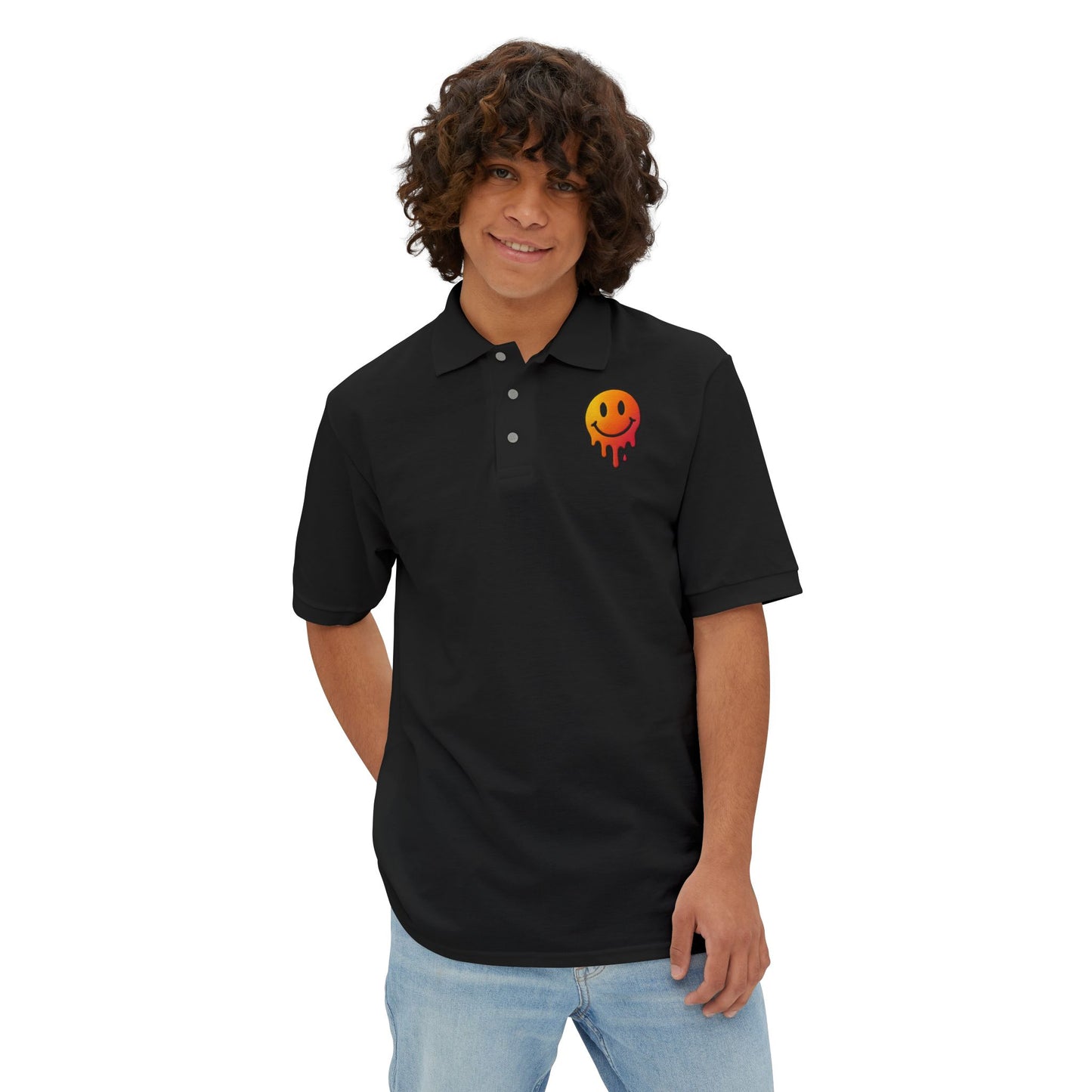 Smiley Face Men's Piqué Polo - Casual and Trendy Graphic Polo Shirt