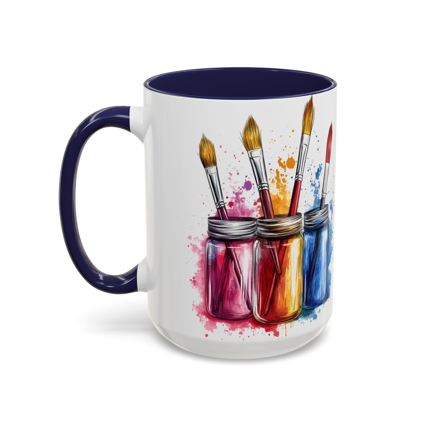 Paint Brushes Design Tea Cup - Accent Watercolor Coffee Mug, (11, 15oz)