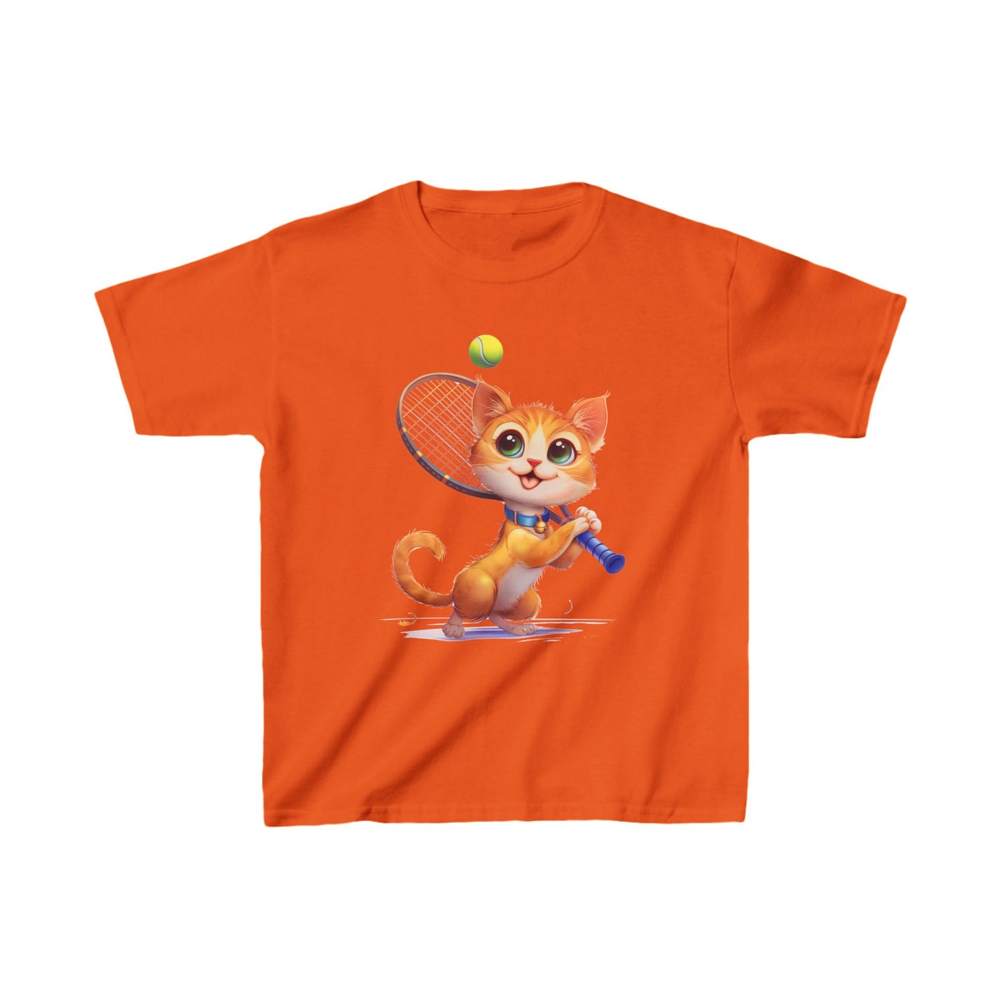 Youth T-Shirt - Cute Cat Playing Tennis - Unisex Youth Heavy Cotton™ Tee