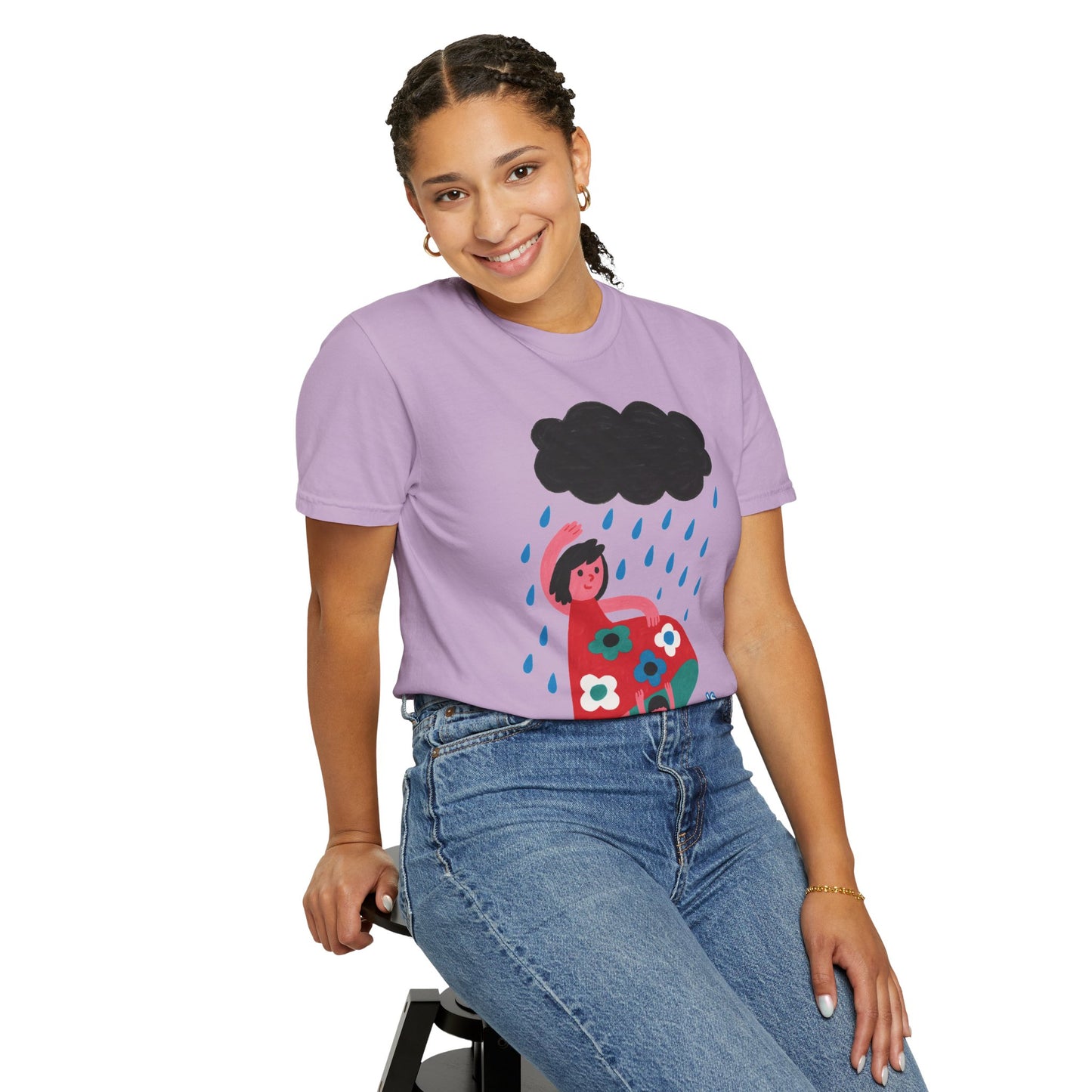 Colorful Rainy Day Unisex T-Shirt - Whimsical Design Featuring Flowers & Clouds - Mother's day Gift - Birthday Gift