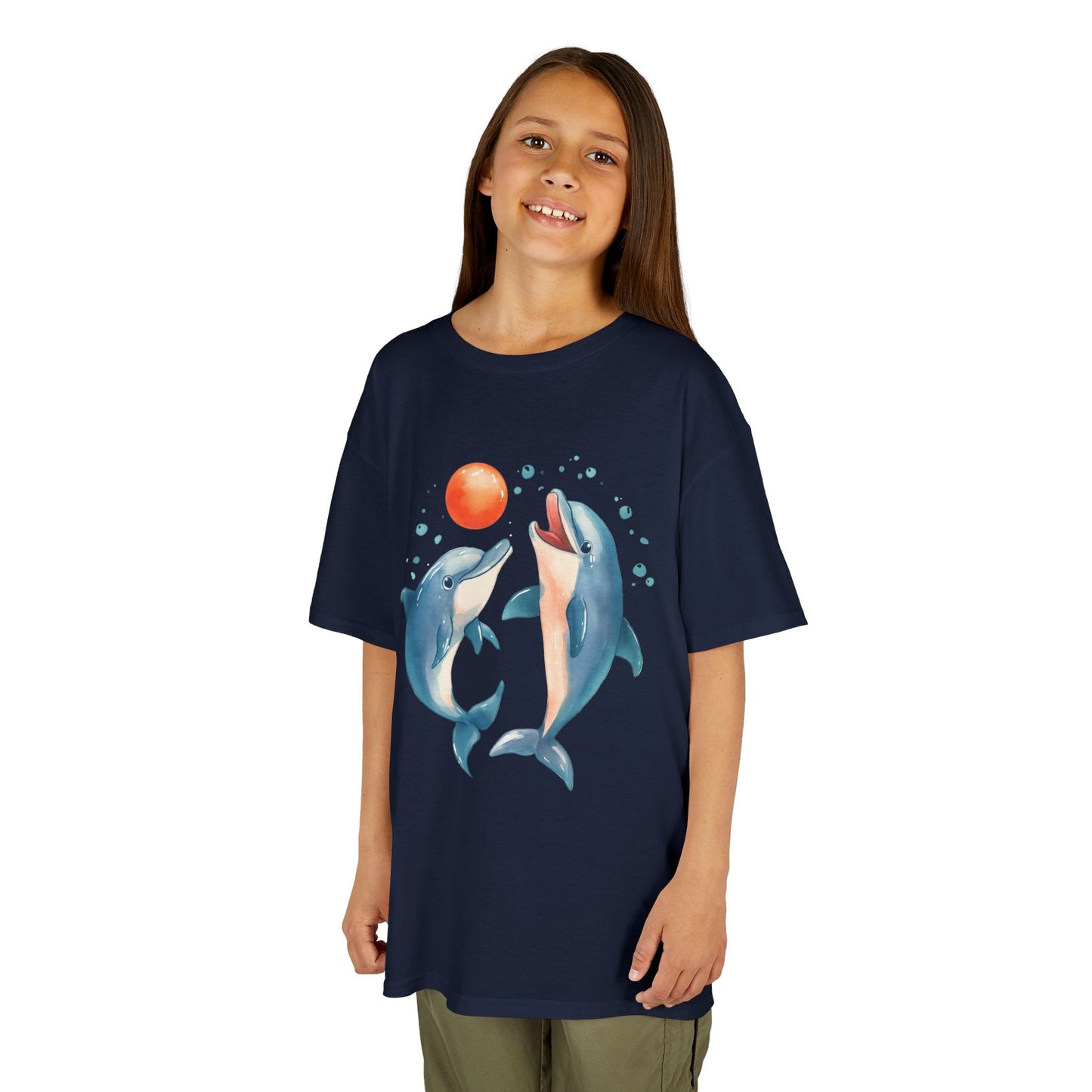 Playful Dolphins design Youth T-shirt- Unisex Youth Heavy Cotton™ Tee