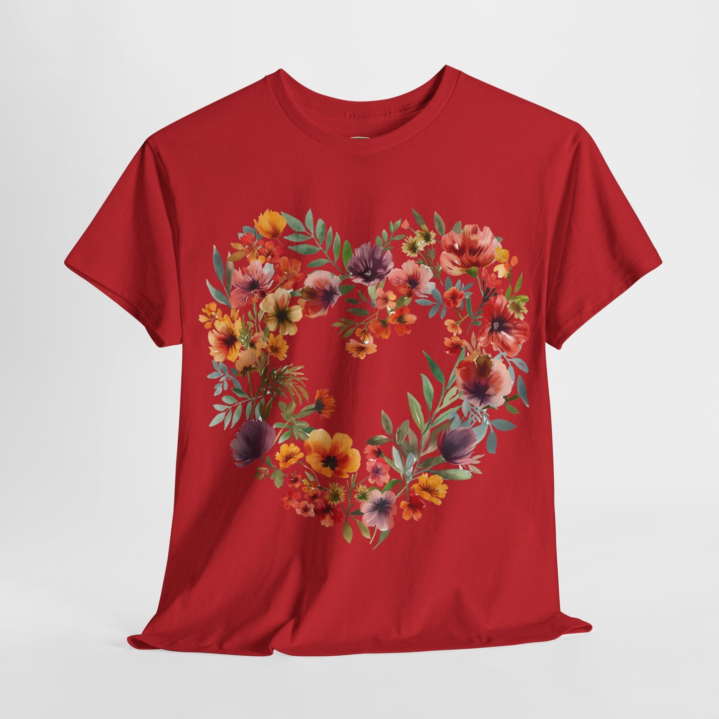 Women's Heavy Cotton Tee - Floral Heart Unisex T-Shirt