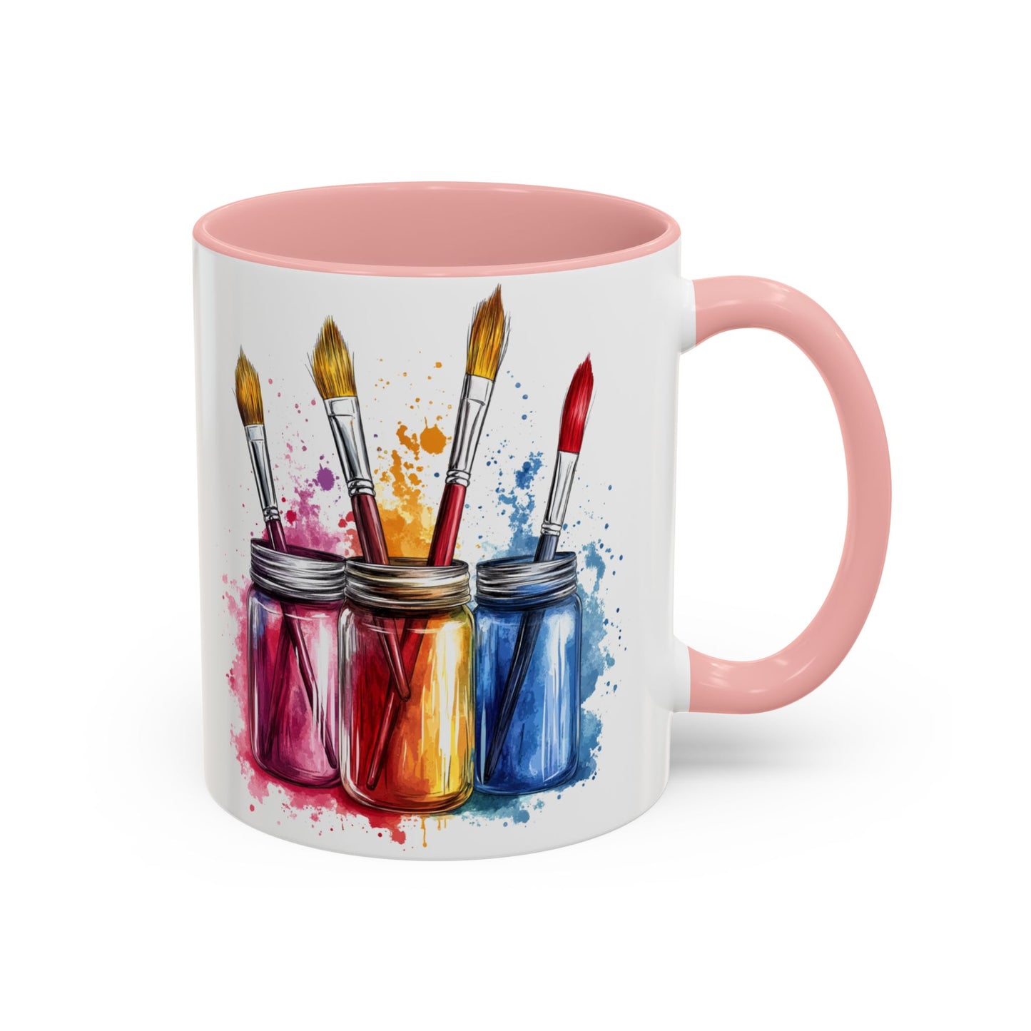 Paint Brushes Design Tea Cup - Accent Watercolor Coffee Mug, (11, 15oz)