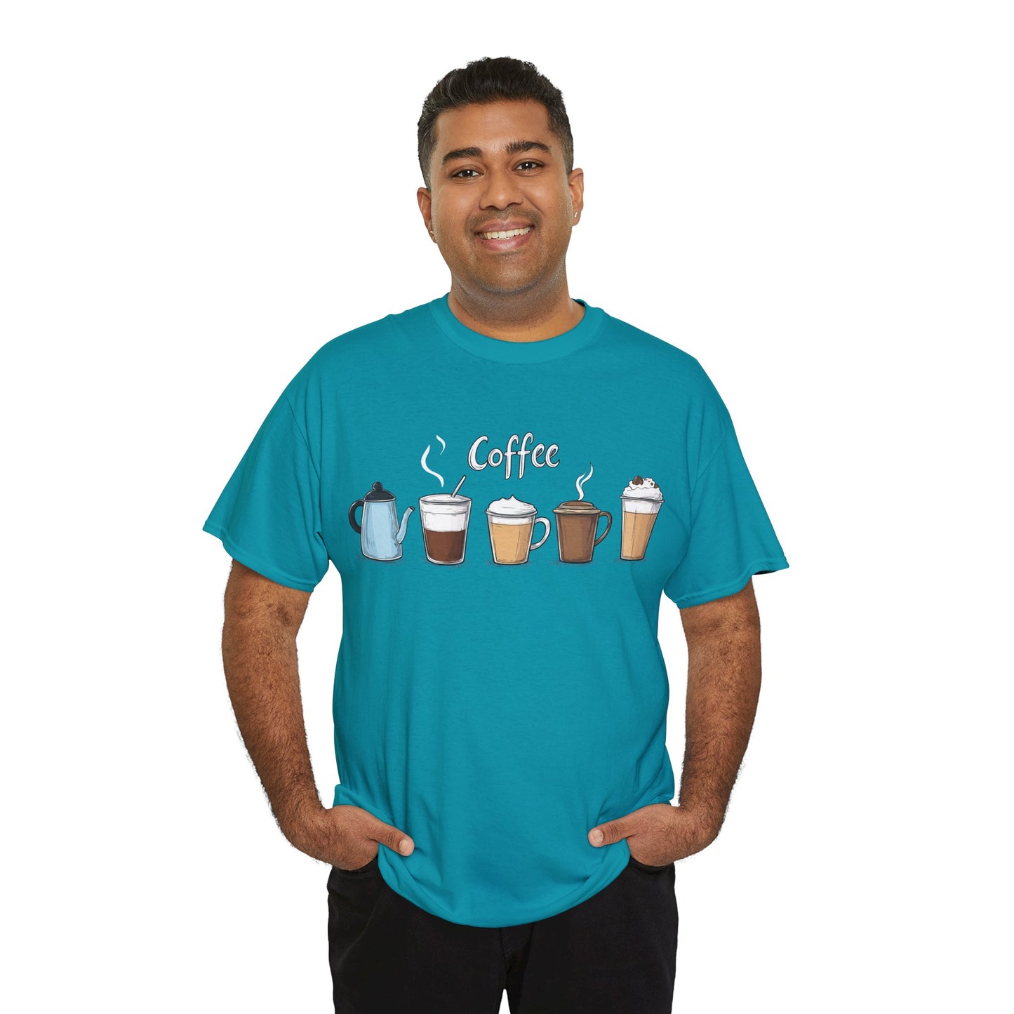 Coffee Cup Pattern Unisex Heavy Cotton Tee - Brewed Patterns Unisex Heavy Cotton Tee