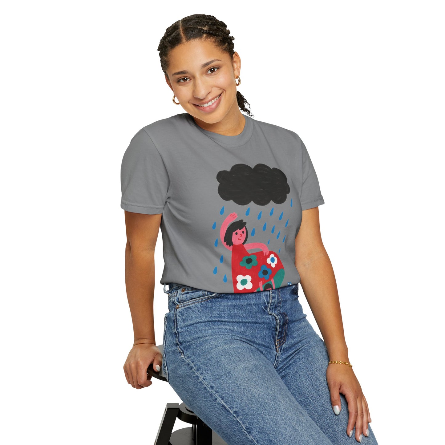 Colorful Rainy Day Unisex T-Shirt - Whimsical Design Featuring Flowers & Clouds - Mother's day Gift - Birthday Gift