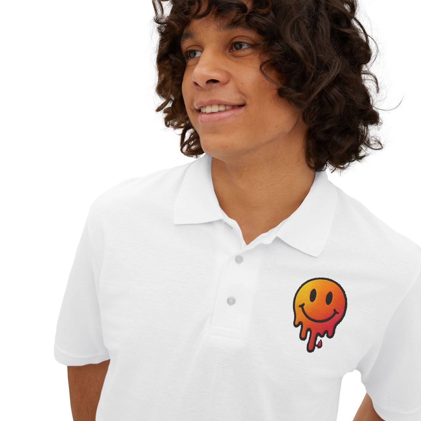 Smiley Face Men's Piqué Polo - Casual and Trendy Graphic Polo Shirt