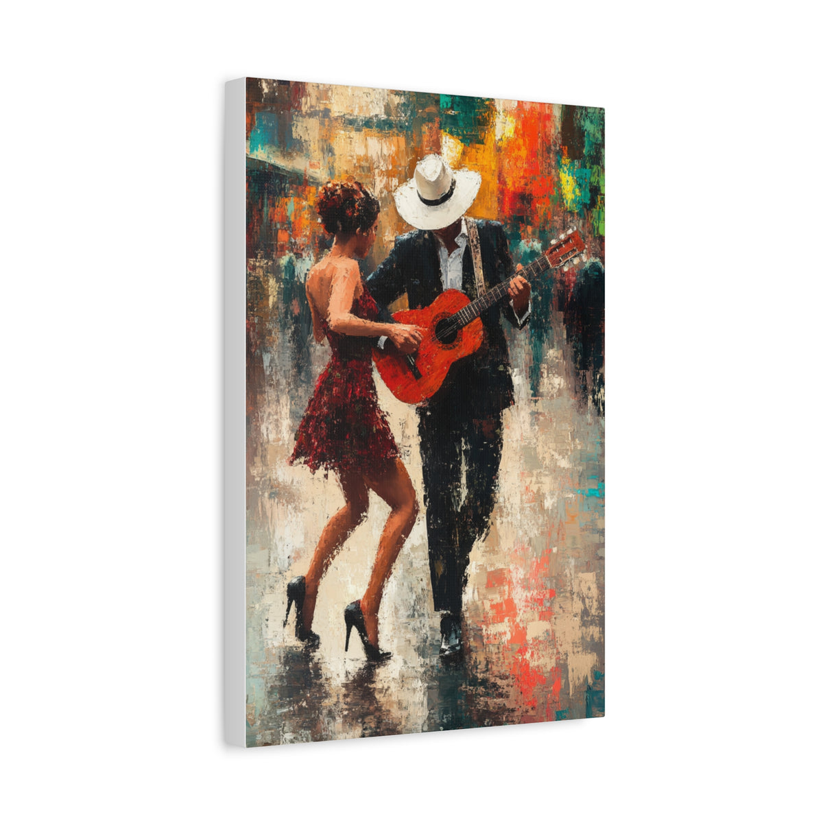 Romantic wall art under warm white fairy lights. Moody Valentine’s Day bedroom décor for couples.