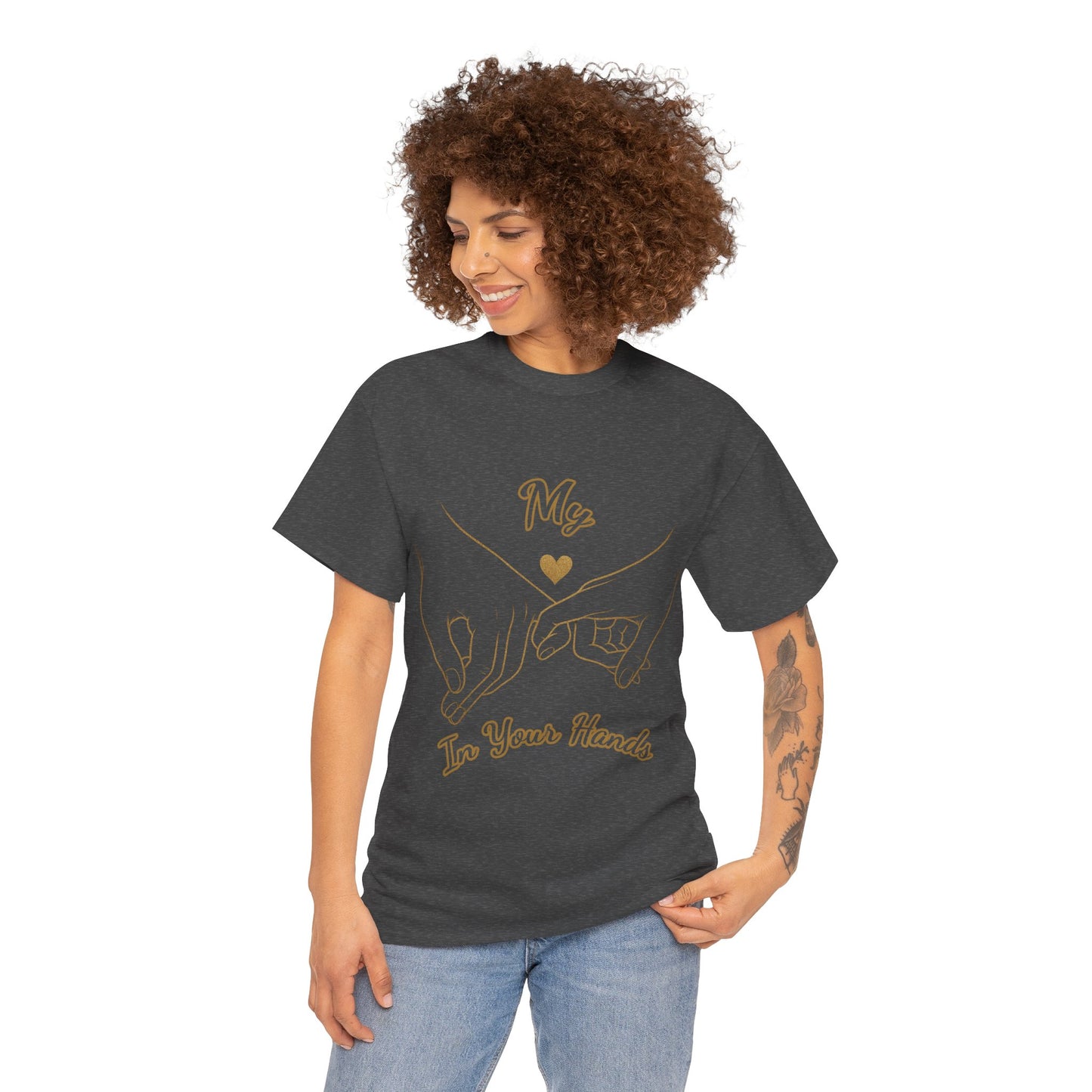 Cute Couples Unisex Heavy Cotton Tee - 'My Heart in Your Hands' design T-shirt