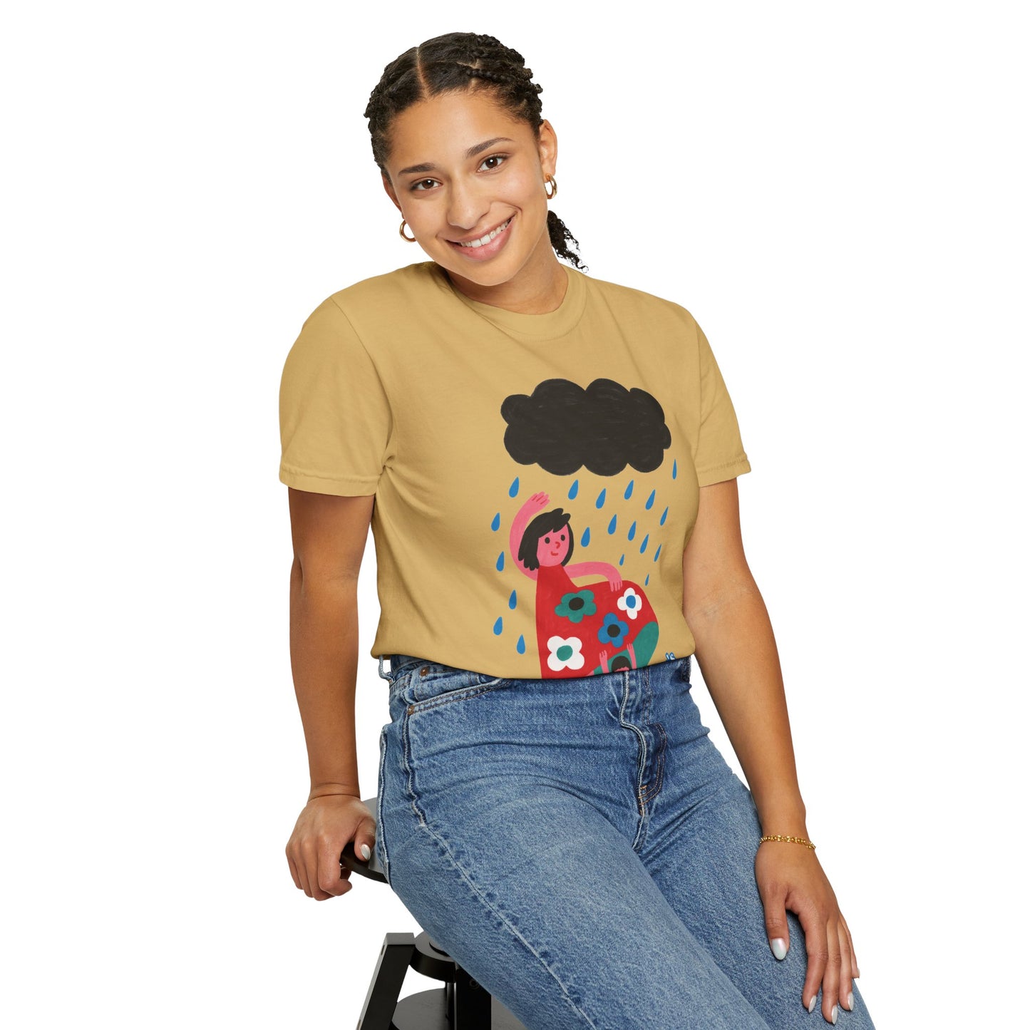 Colorful Rainy Day Unisex T-Shirt - Whimsical Design Featuring Flowers & Clouds - Mother's day Gift - Birthday Gift