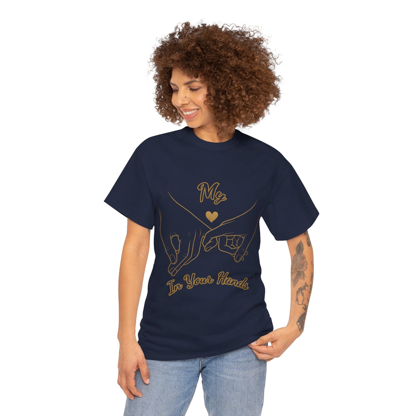 Cute Couples Unisex Heavy Cotton Tee - 'My Heart in Your Hands' design T-shirt