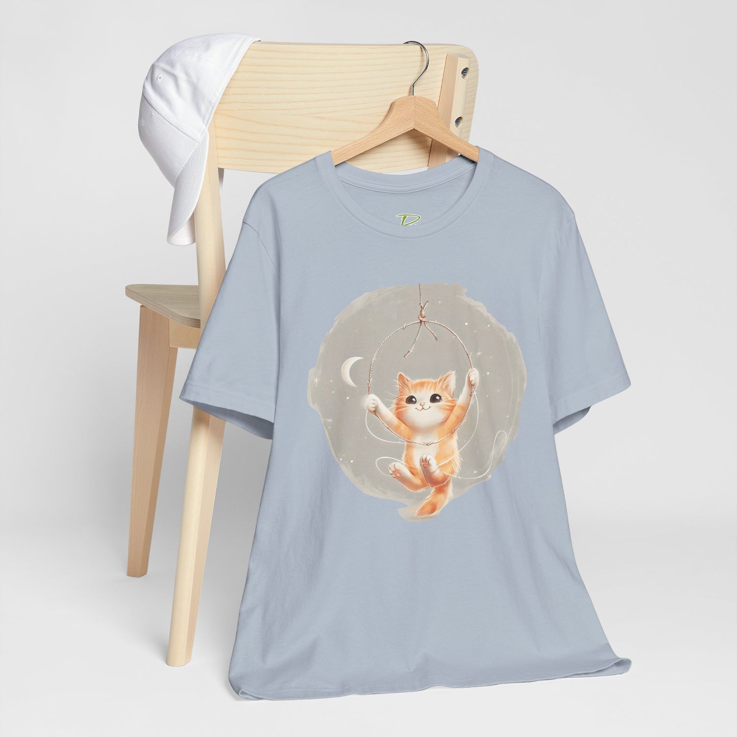Cute Smiling Cat Cartoon T-shirt - Lightweight Fabric Tee