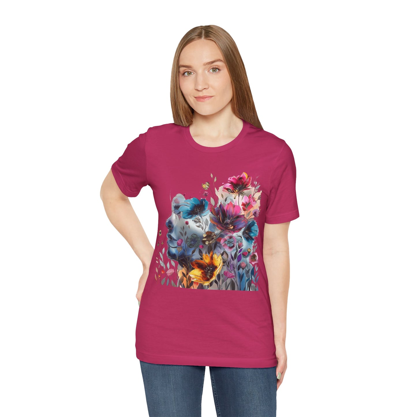 Floral Watercolor T-shirt for Women - Vibrant Artistic Tee - Lightweight Fabric Tee