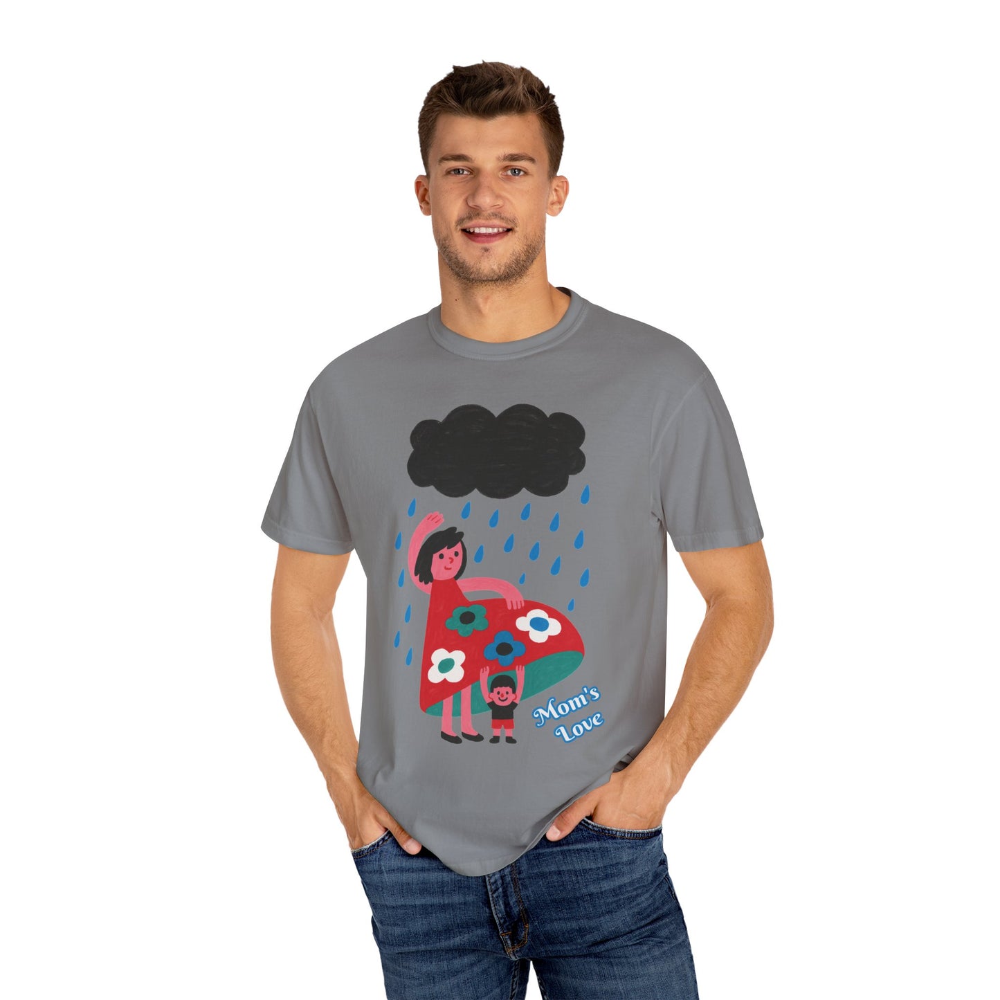 Colorful Rainy Day Unisex T-Shirt - Whimsical Design Featuring Flowers & Clouds - Mother's day Gift - Birthday Gift