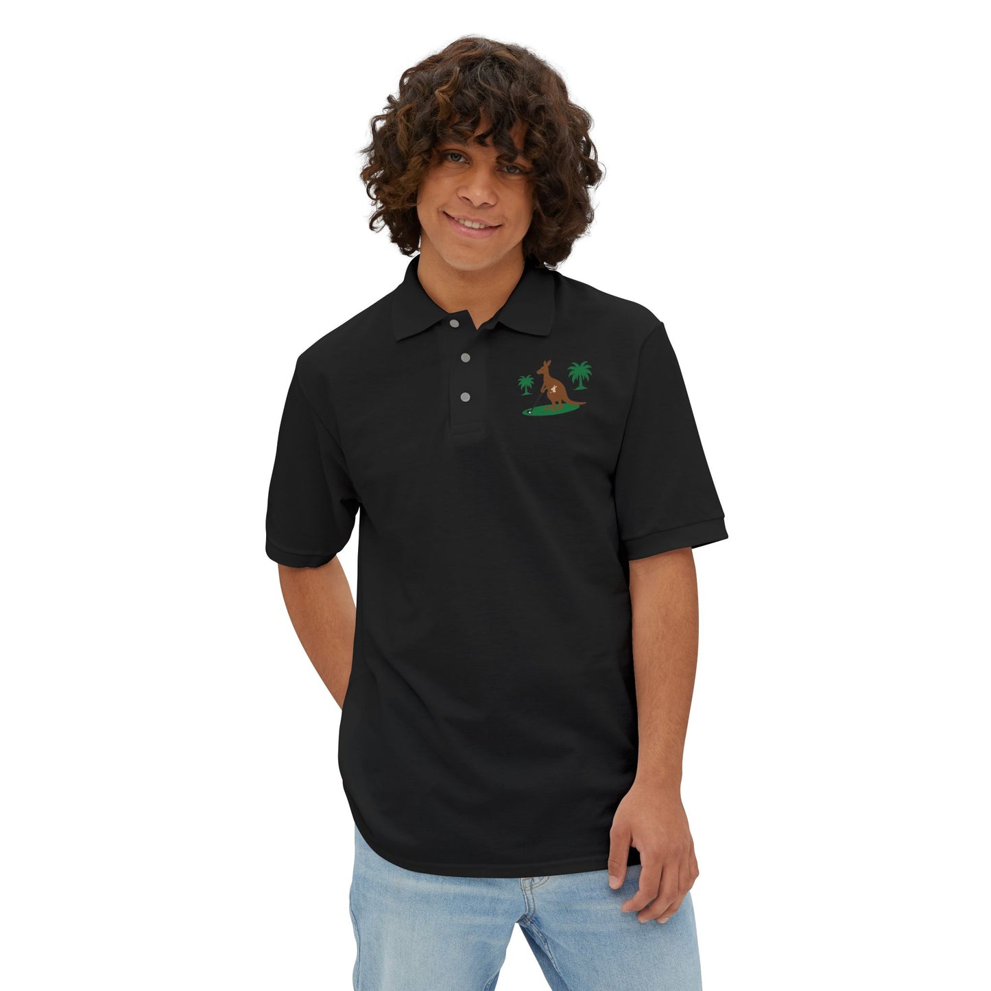 Kangaroo Golf Polo Shirt – Fun Tropical Men's Summer Polo, Casual Outfit, Gift for Him