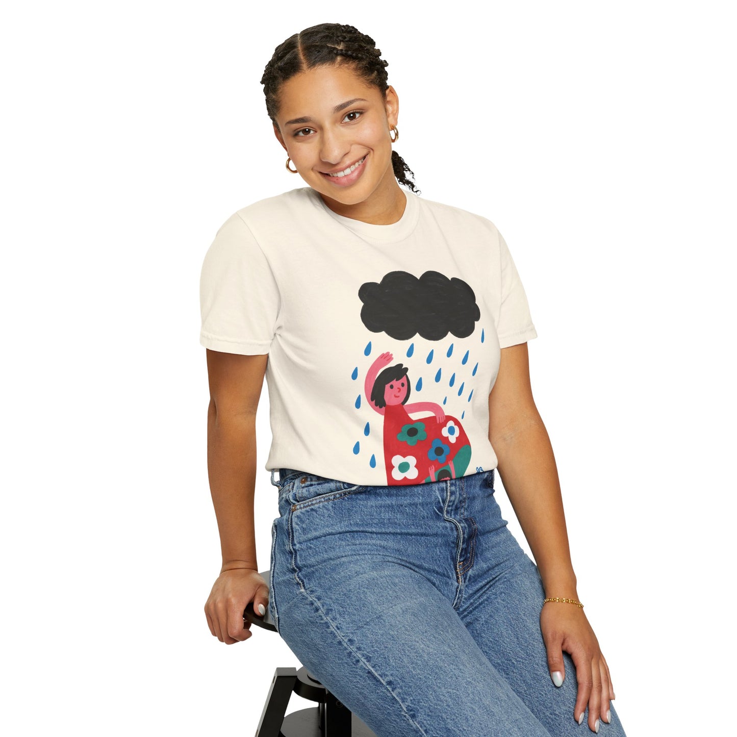 Colorful Rainy Day Unisex T-Shirt - Whimsical Design Featuring Flowers & Clouds - Mother's day Gift - Birthday Gift