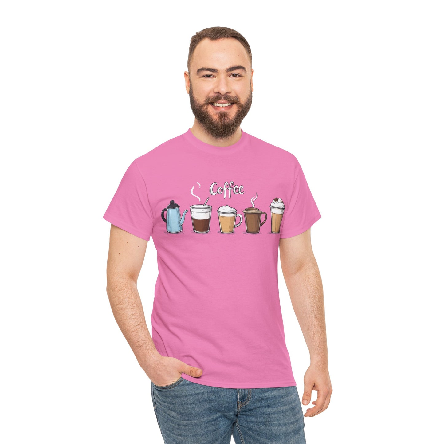 Coffee Cup Pattern Unisex Heavy Cotton Tee - Brewed Patterns Unisex Heavy Cotton Tee