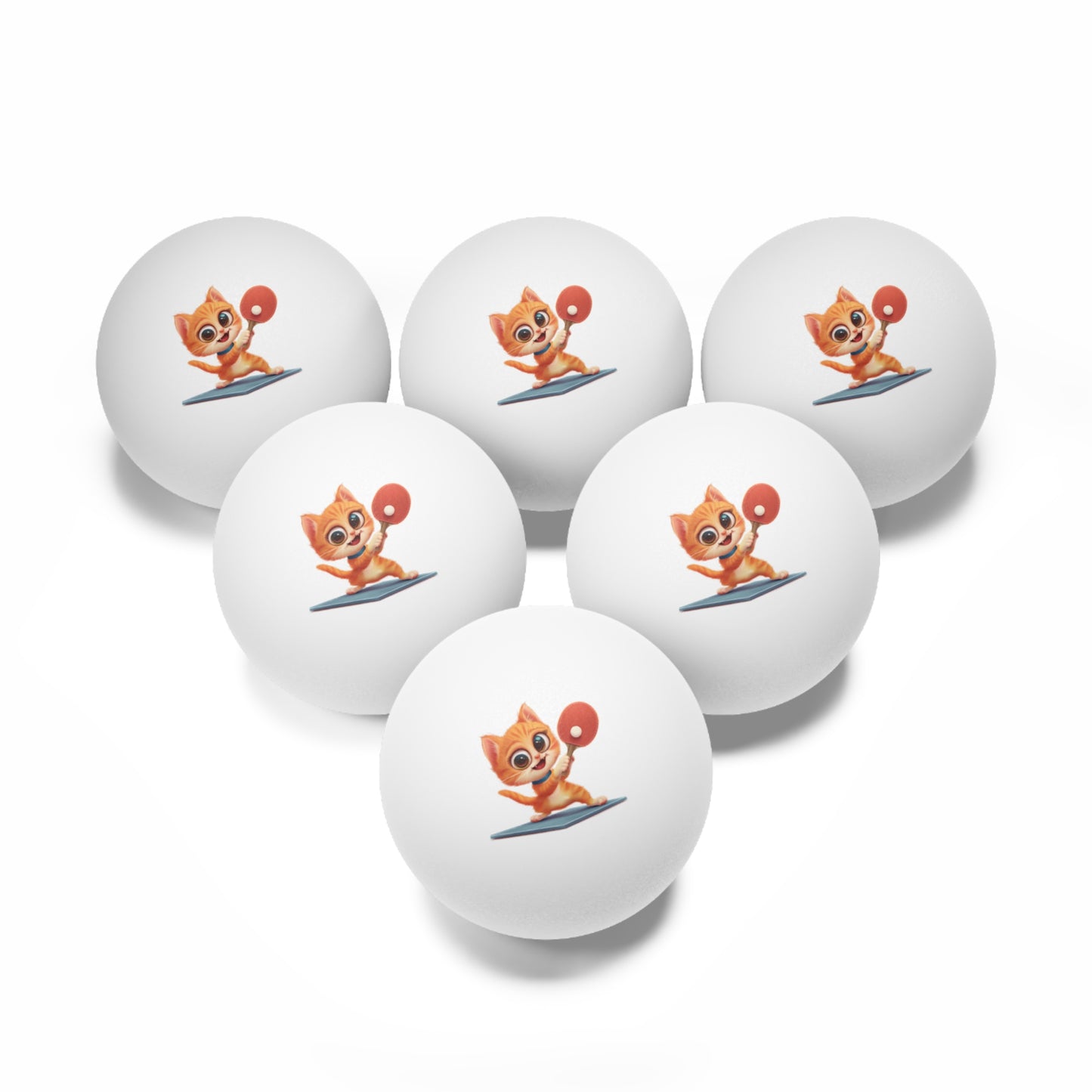 Ping Pong Balls, 6 pcs - Cute Cat Playing Ping Pong Design Balls