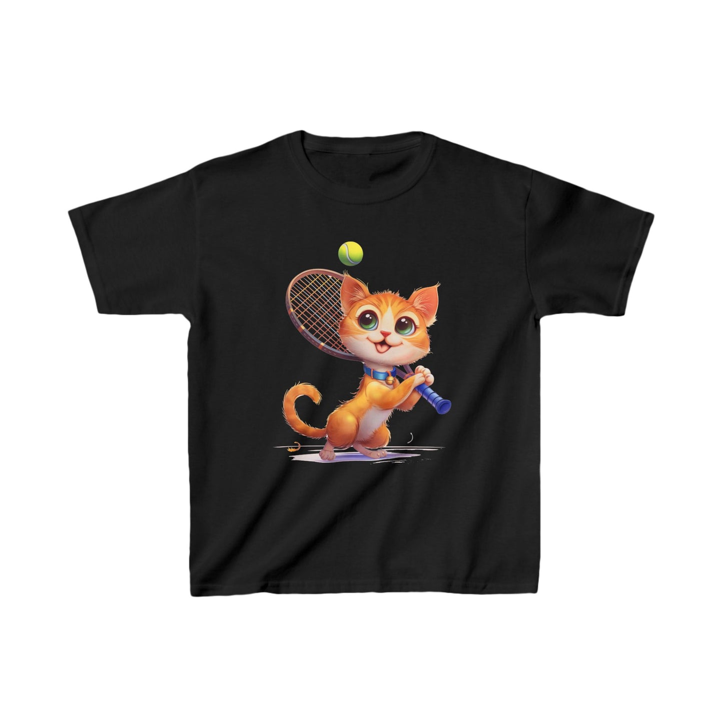 Youth T-Shirt - Cute Cat Playing Tennis - Unisex Youth Heavy Cotton™ Tee