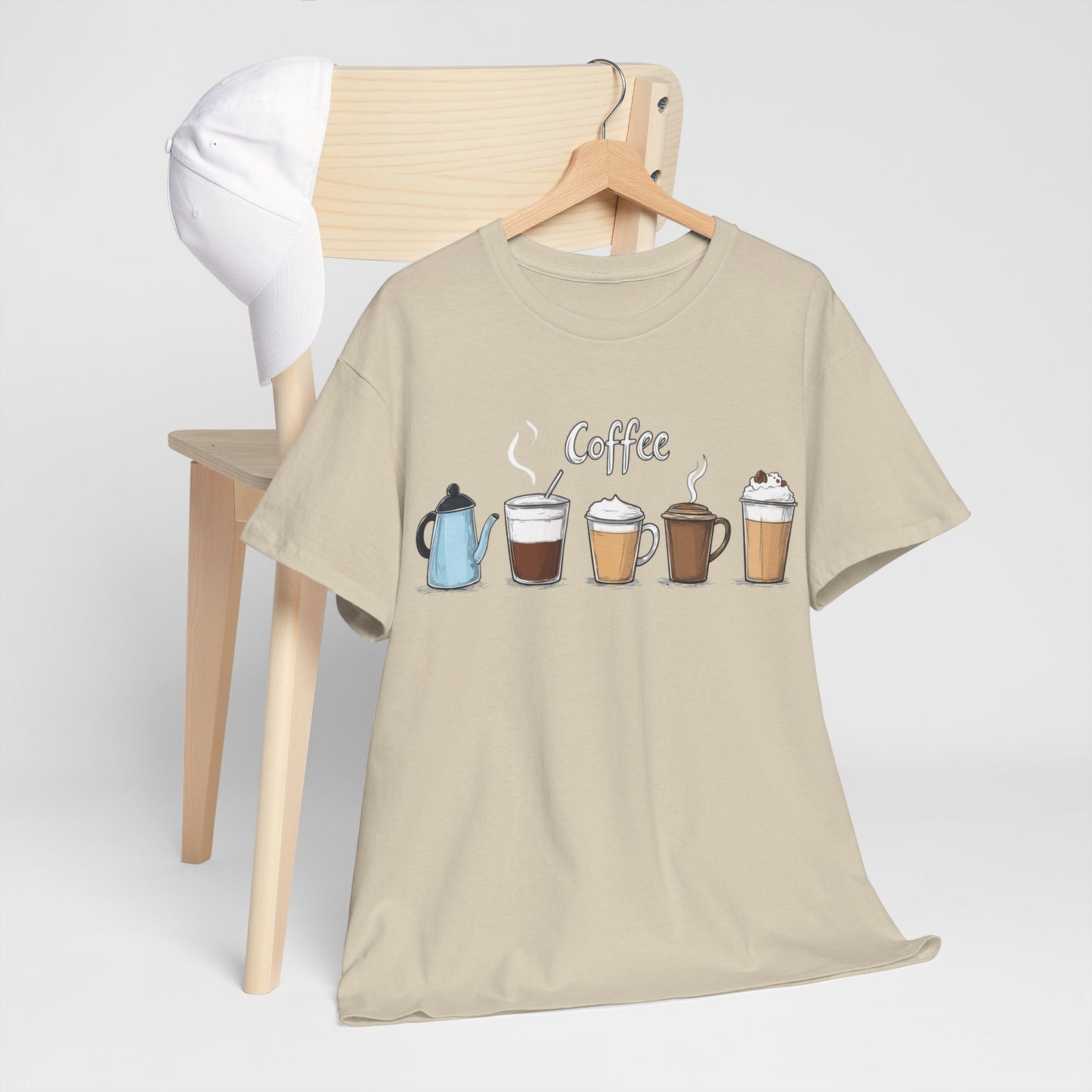 Coffee Cup Pattern Unisex Heavy Cotton Tee - Brewed Patterns Unisex Heavy Cotton Tee