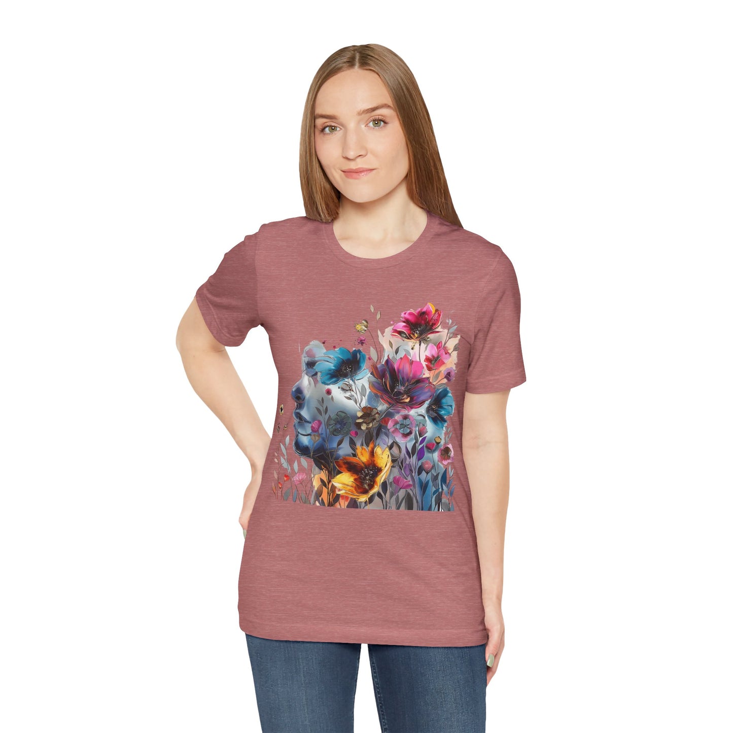 Floral Watercolor T-shirt for Women - Vibrant Artistic Tee - Lightweight Fabric Tee