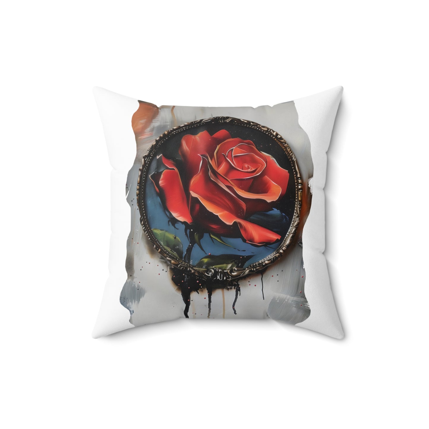 Rose Oil colored and Miniature Square Cushion on white background