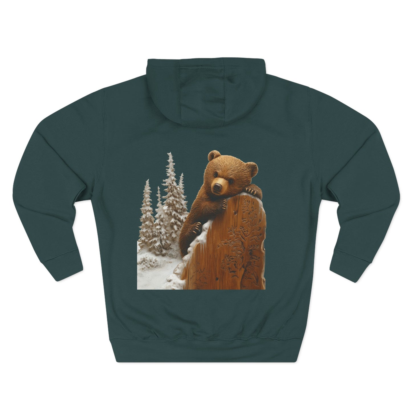 Three-Panel Fleece Hoodie with Bear Cub design - Winter Fleece Hoodie - Bear Cub Hoodie for Men and Women