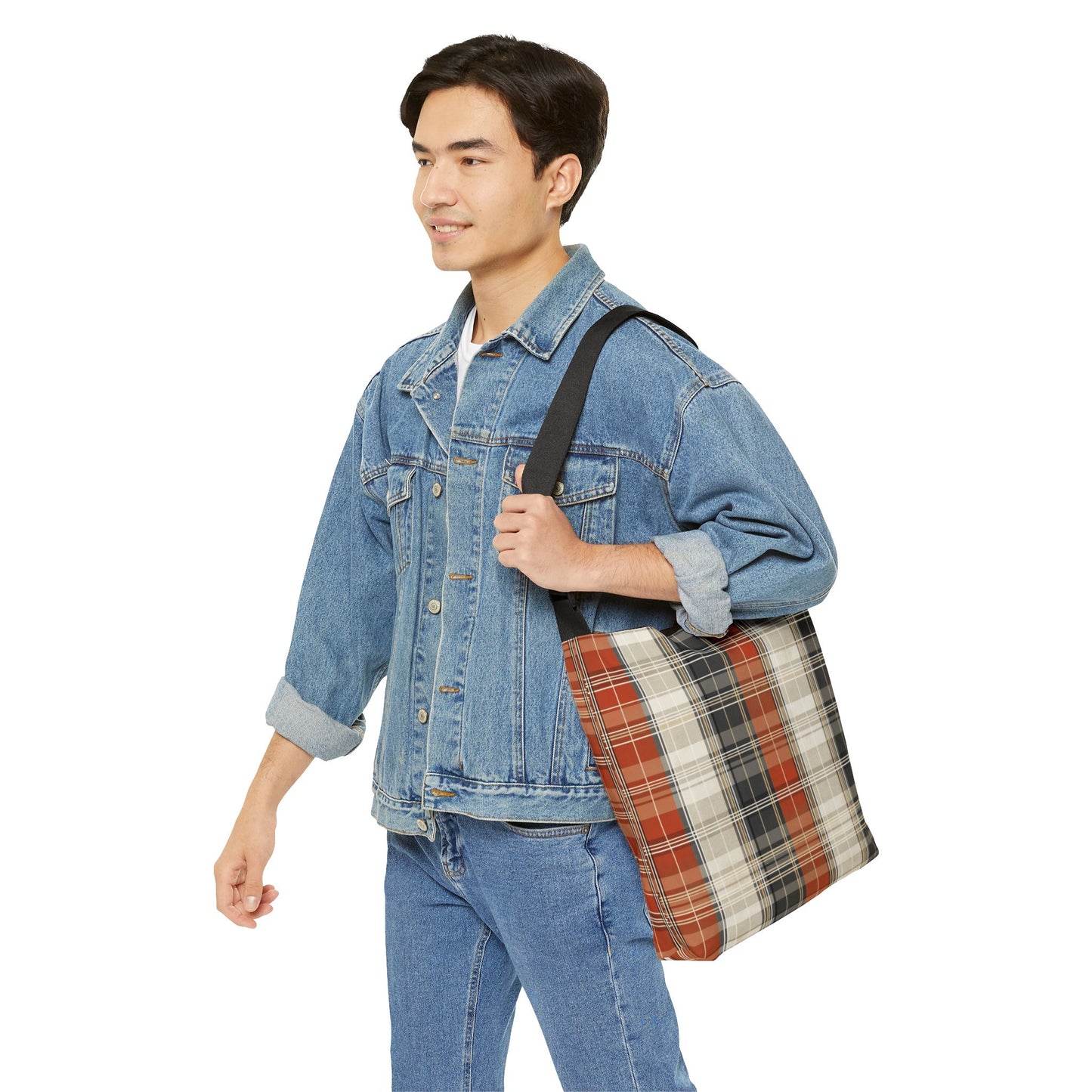 Adjustable Tote Bag - Plaid Pattern Tote Bag