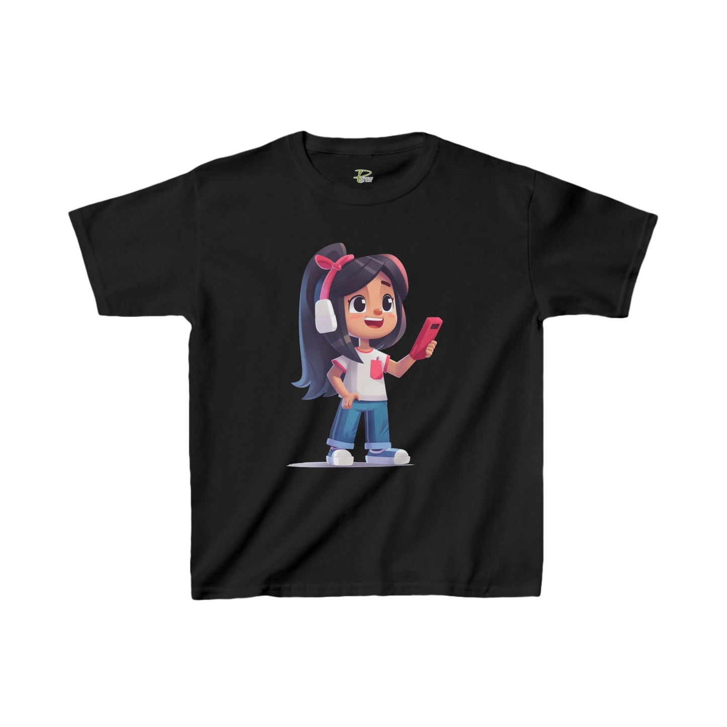 Youth Heavy Cotton™ Tee - Youth Heavy Cotton™ Tee with Design of Smiling Girl Holding a Red Phone
