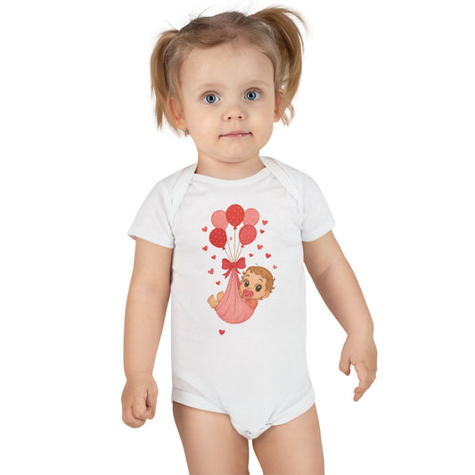 Air Delivery Organic Baby Onesie - One Cute Baby with Balloons Design Bodysuit for Girl
