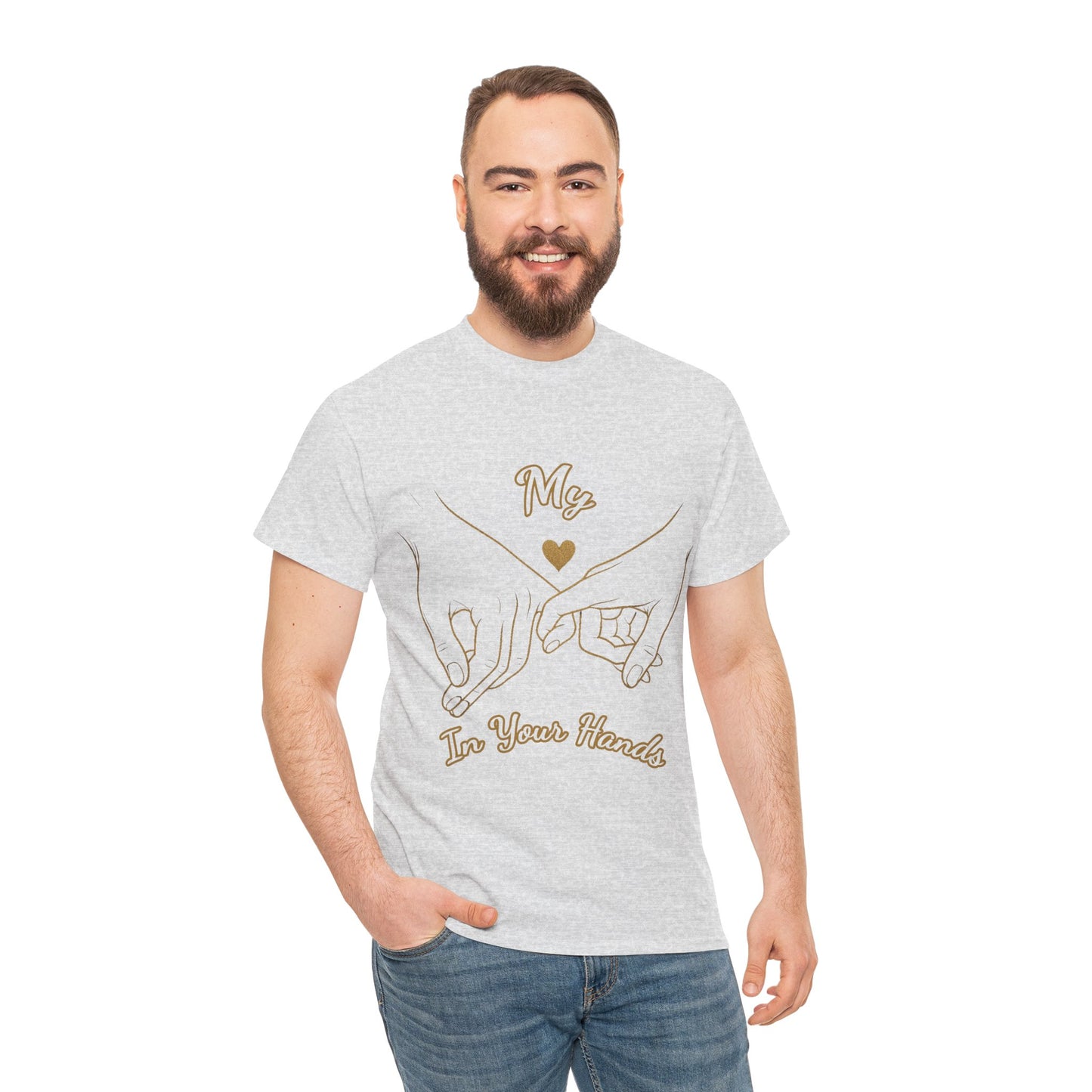 Cute Couples Unisex Heavy Cotton Tee - 'My Heart in Your Hands' design T-shirt