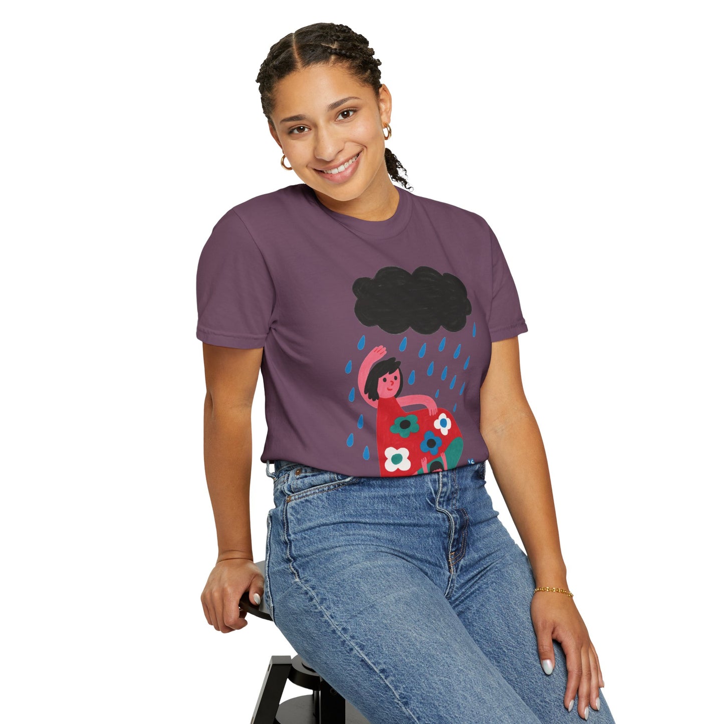 Colorful Rainy Day Unisex T-Shirt - Whimsical Design Featuring Flowers & Clouds - Mother's day Gift - Birthday Gift