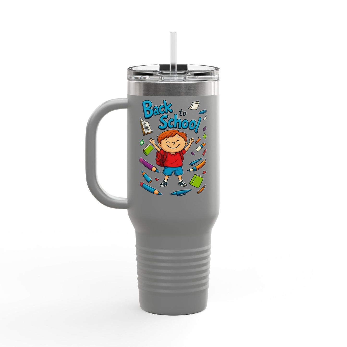 Back to School Insulated Travel Mug, 40oz - Colorful Design for Kids