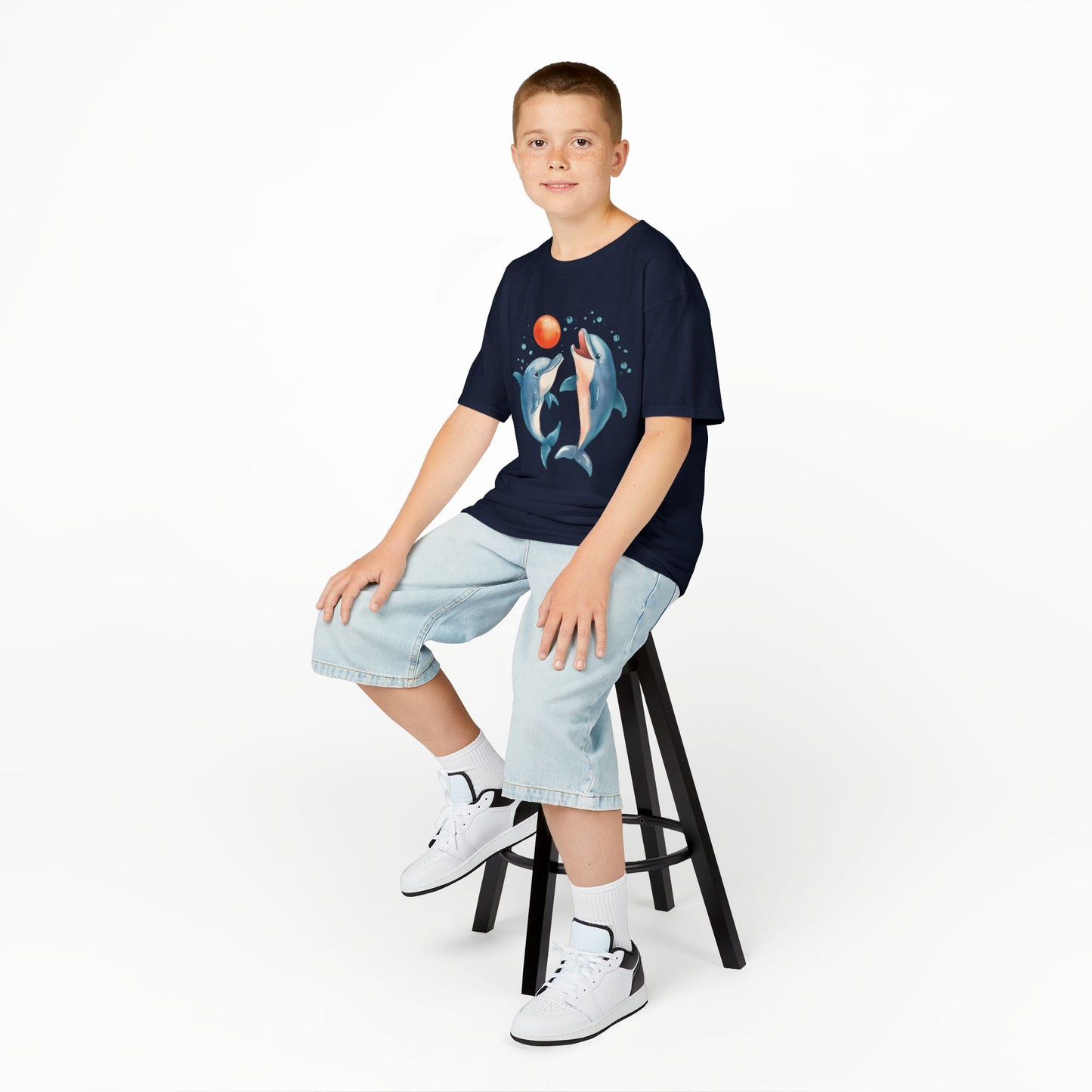 Playful Dolphins design Youth T-shirt- Unisex Youth Heavy Cotton™ Tee