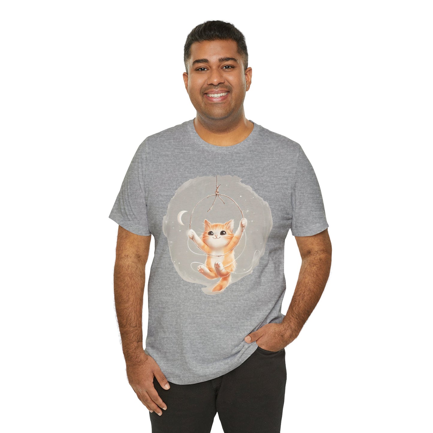 Cute Smiling Cat Cartoon T-shirt - Lightweight Fabric Tee