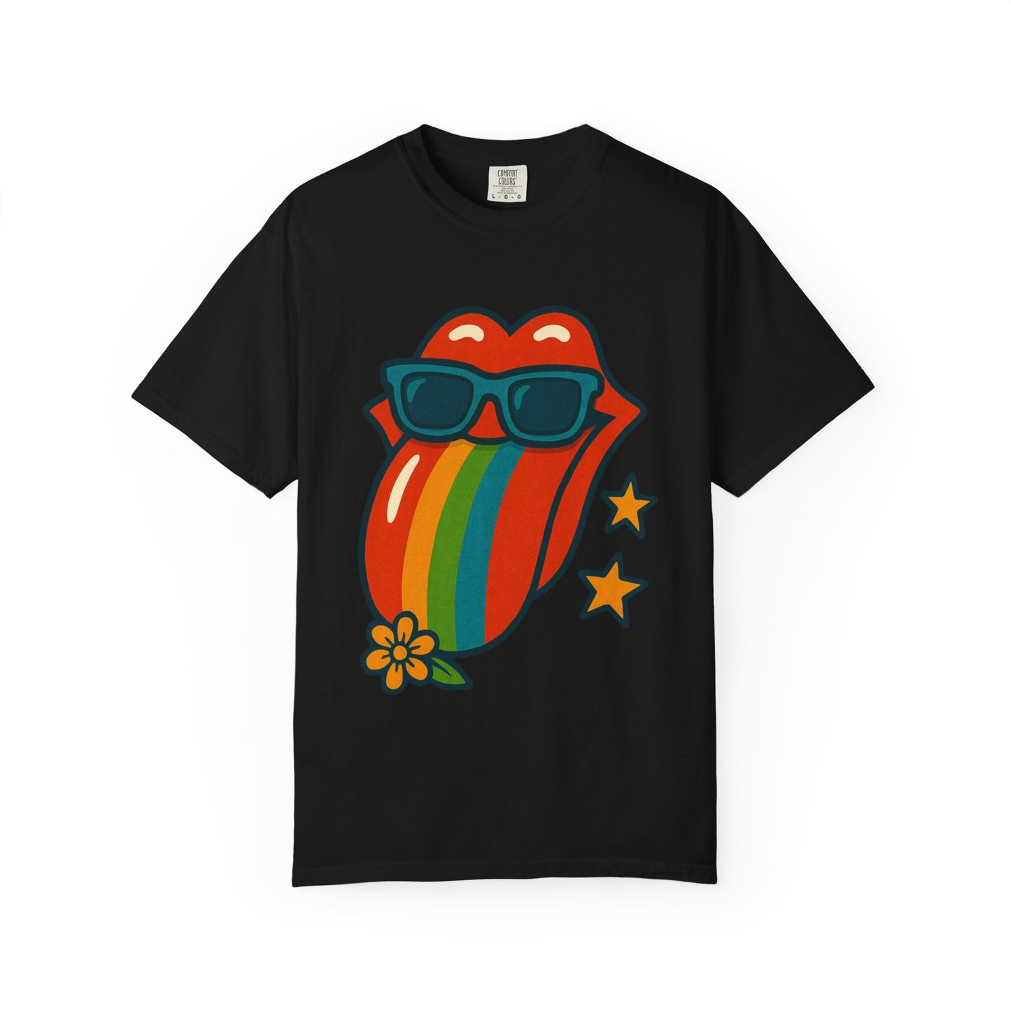 Colorful Retro T-Shirt with Rainbow Tongue Design, Vintage Rock Tee, Unisex Graphic Top, Music Lover Gift, Festival Wear