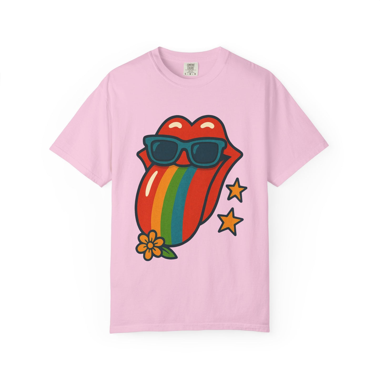 Colorful Retro T-Shirt with Rainbow Tongue Design, Vintage Rock Tee, Unisex Graphic Top, Music Lover Gift, Festival Wear