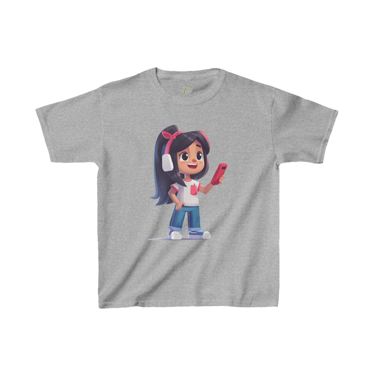 Youth Heavy Cotton™ Tee - Youth Heavy Cotton™ Tee with Design of Smiling Girl Holding a Red Phone