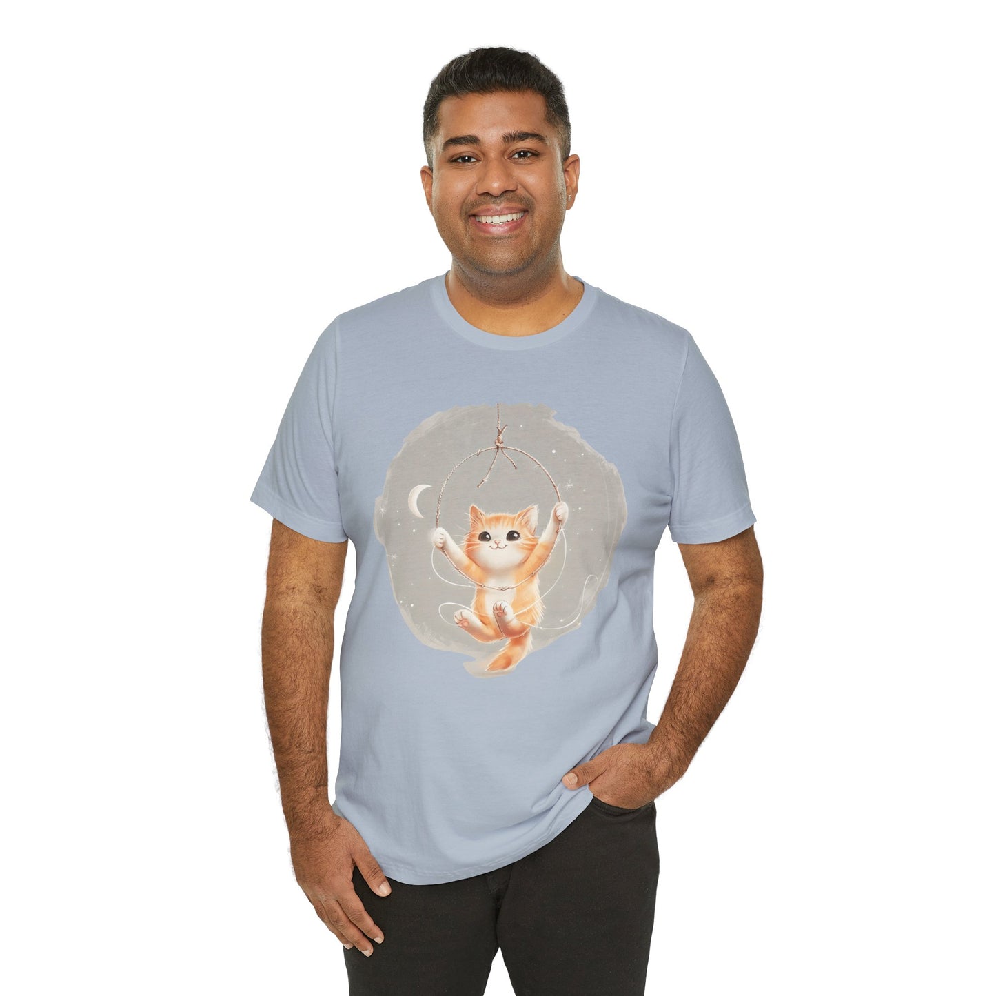 Cute Smiling Cat Cartoon T-shirt - Lightweight Fabric Tee